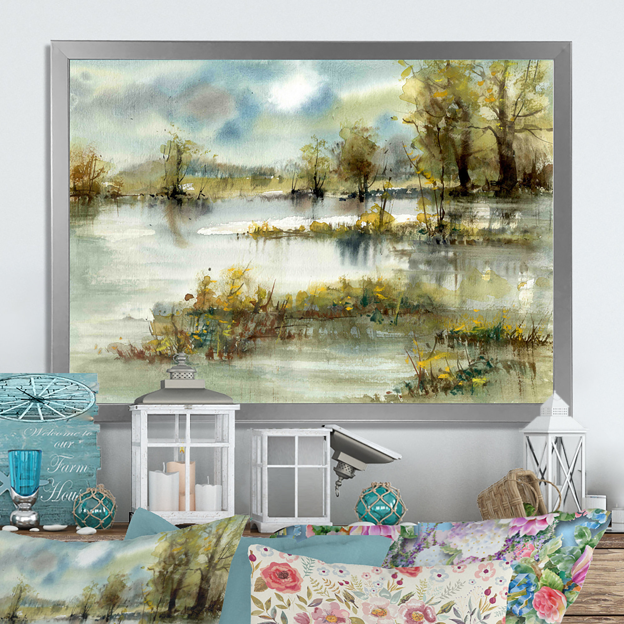 Millwood Pines Landscape With Pond - Print on Canvas | Wayfair