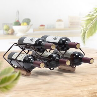 Tabletop Wood Wine Holder for 6 Bottles Simple Assembly 3-Tier Classic Design Rustic Wood Countertop Wine Rack Sturdy Handle Wood & Metal Copper 