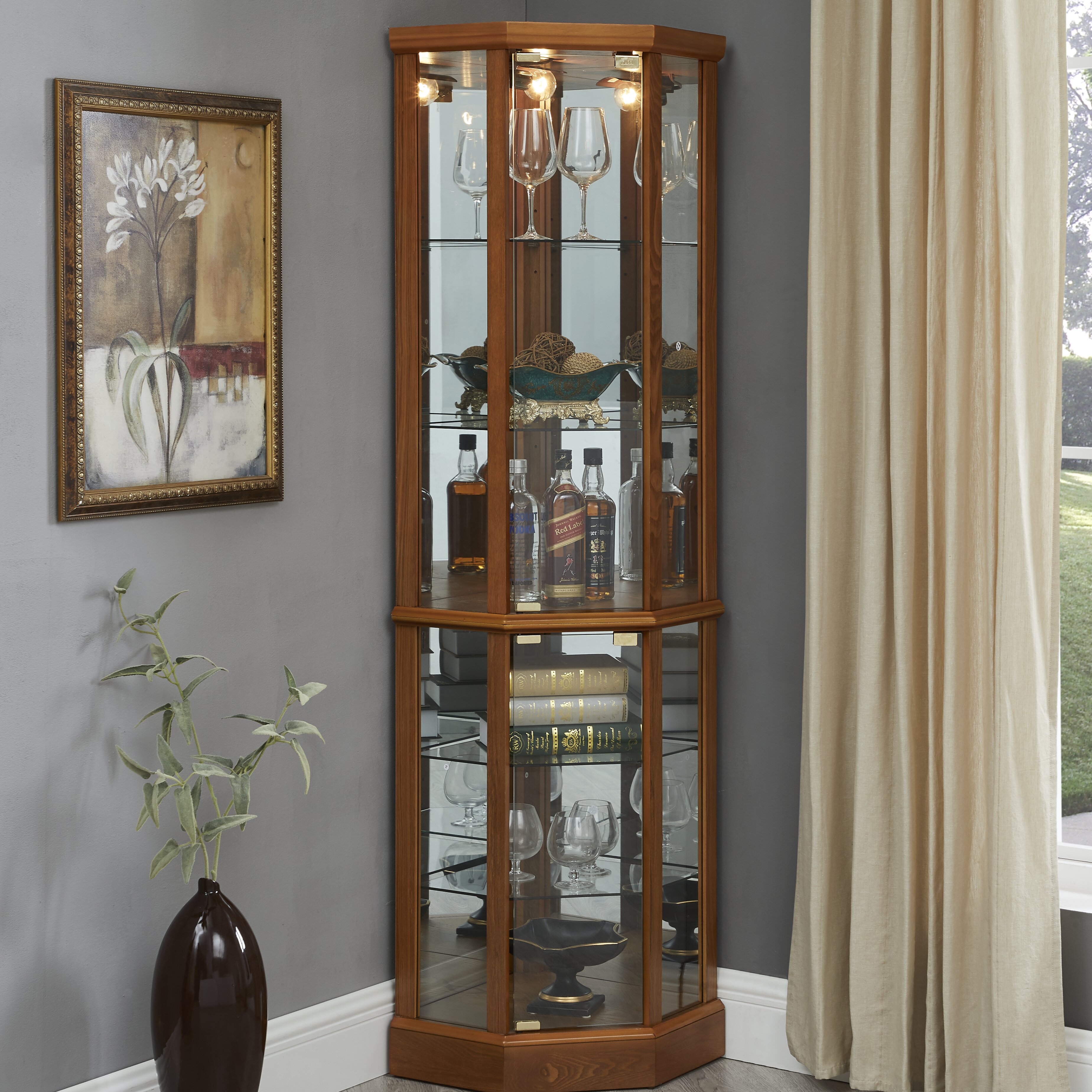 Franklyn Corner Lighted Curio Cabinet 