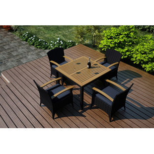 Go to store & view more images Holbrook 5 Piece Teak Dining Set with Sunbrella Cushions by Rosecliff Heights