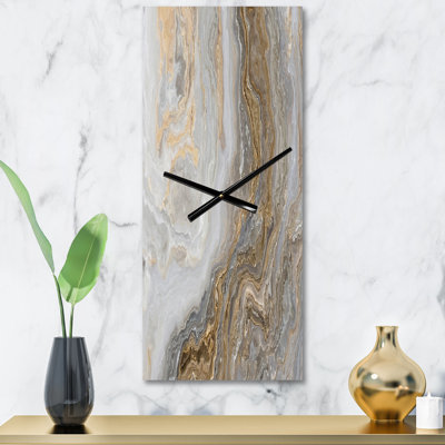White Marble with Curley Gray and Gold Veins - Glam Metal Wall Clock