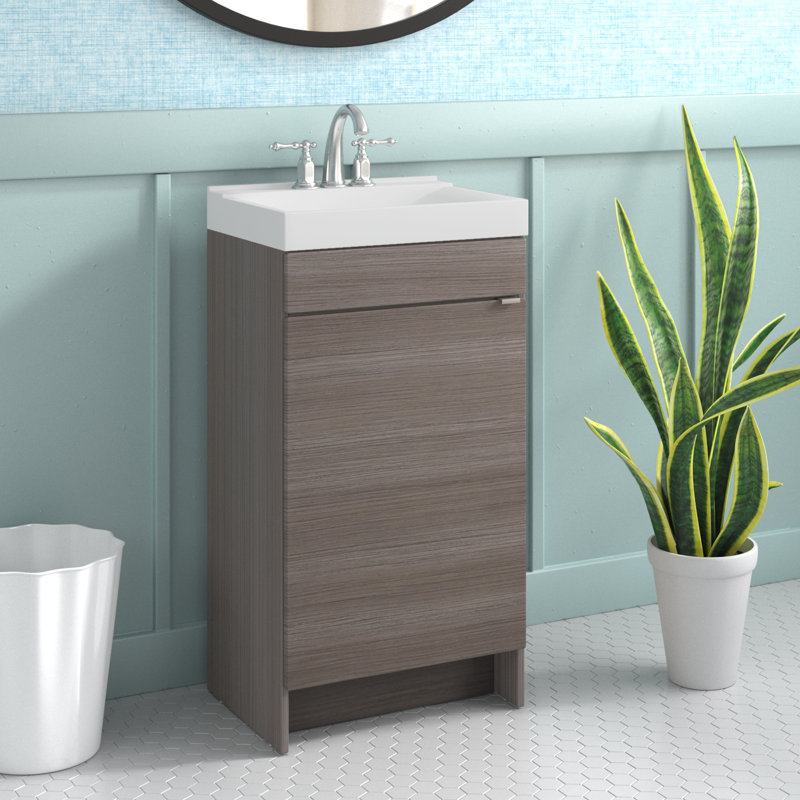17" Single Bathroom Vanity With Cultured Marble Top Base Finish: Angora Teak