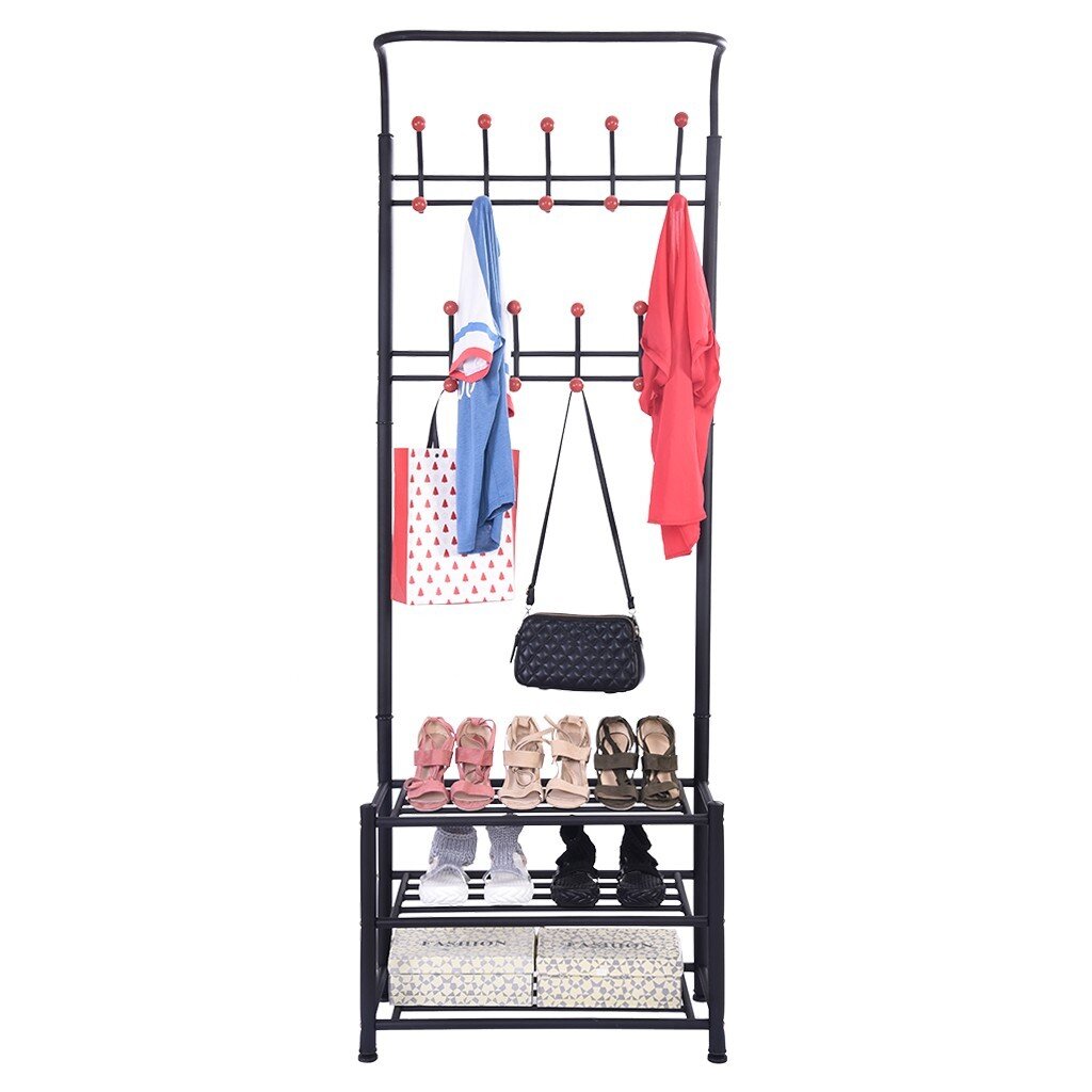 Latitude Run Metal Entryway Coat Shoe Rack 3 Tier Shoe Bench With Coat Hat Umbrella Rack Wayfair Ca