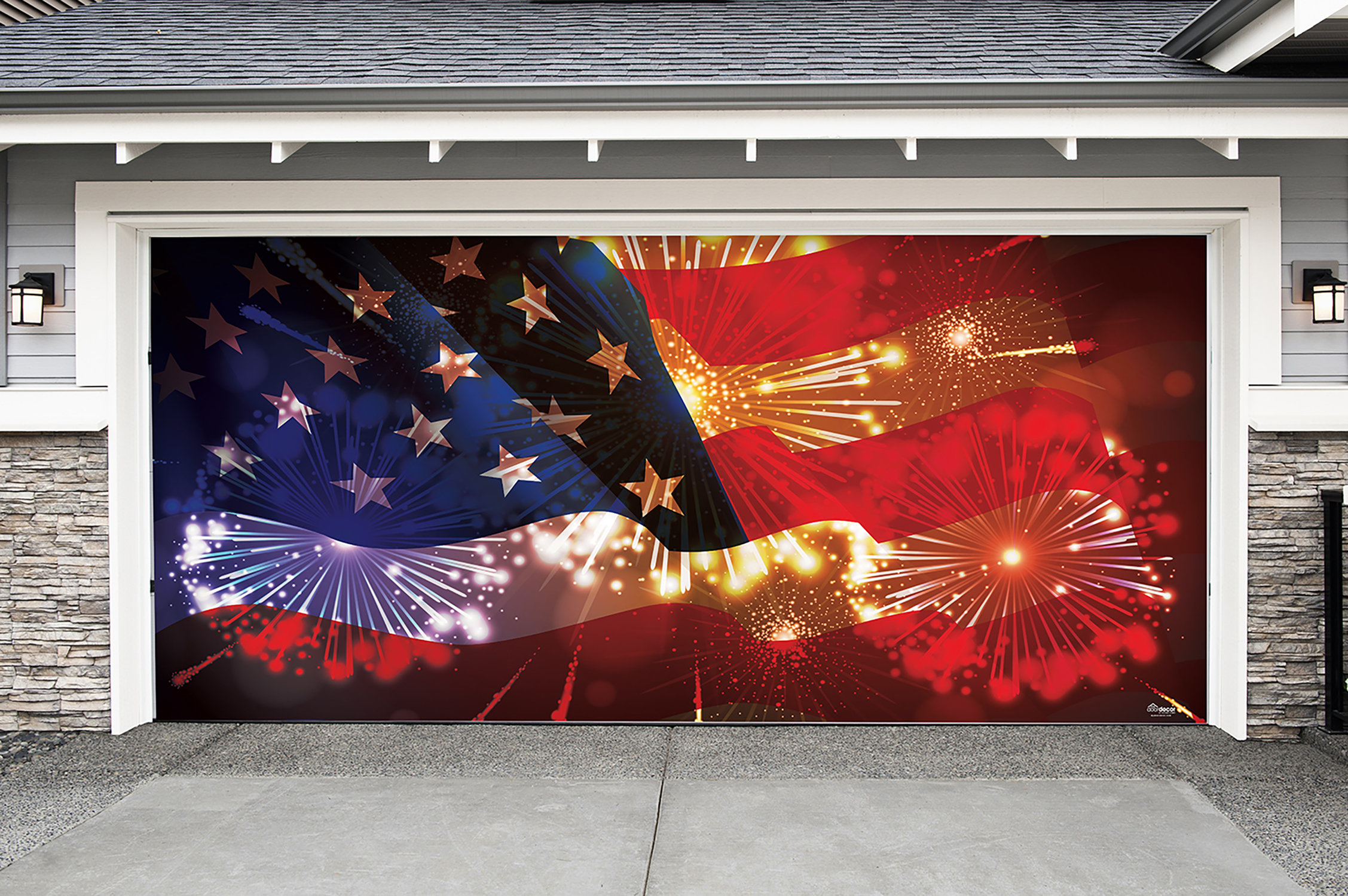 The Holiday Aisle American Flag and Fireworks Garage Door Mural ...