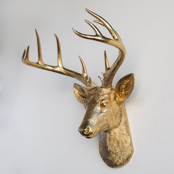 Vintage Taxidermy Metal Cast Iron Deer Head Antler Hanging Wall Home Cabin Decor 