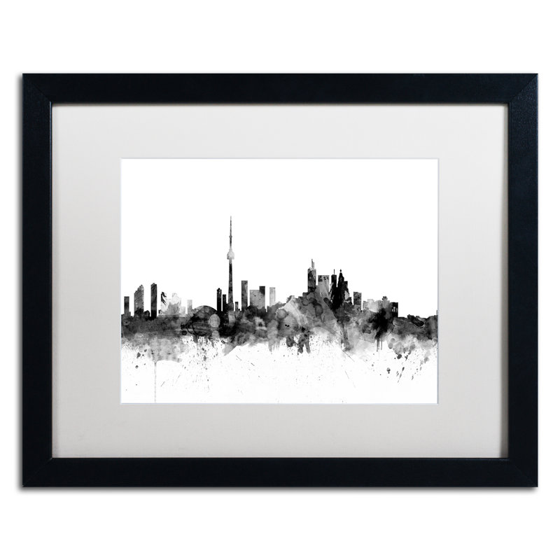 Trademark Art Toronto Canada Skyline B W Framed Graphic Art