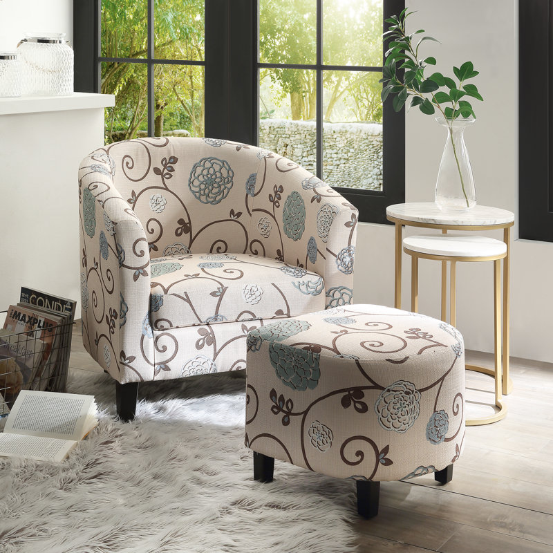One Allium Way Savion Retro Living Room Barrel Chair And Ottoman