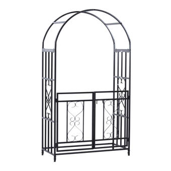 Outsunny 81 Steel Garden Arch With Gate Outdoor Courtyard Arbour