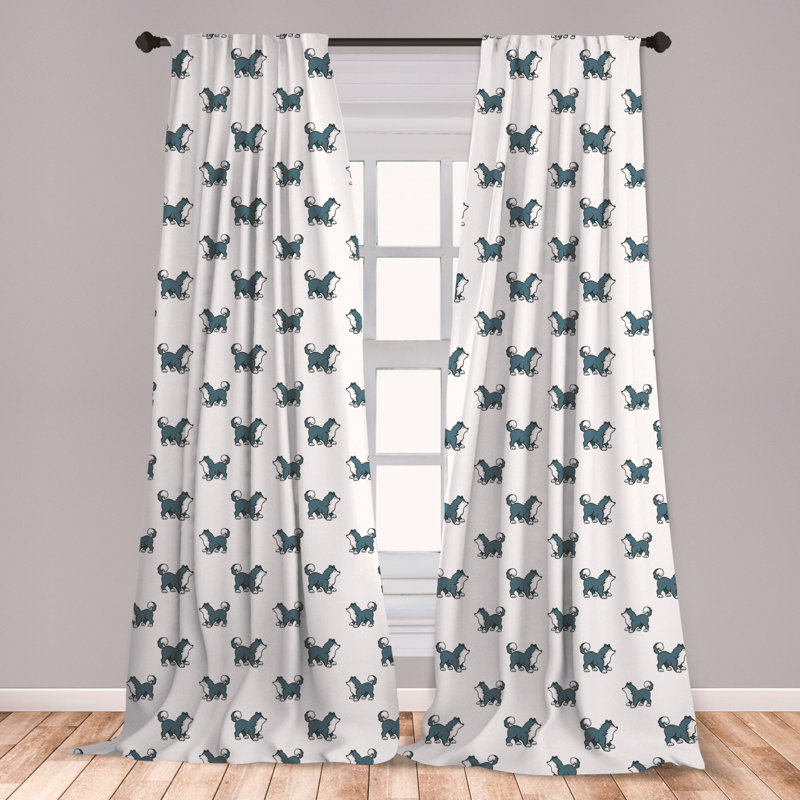 East Urban Home Ambesonne Dog Window Curtains Husky Puppy Siberian Energetic Pet Alaskan Origin Sketch Style Cartoon Cold Lightweight Decorative Panels Set Of 2 With Rod Pocket 56 X 63 Blue Grey
