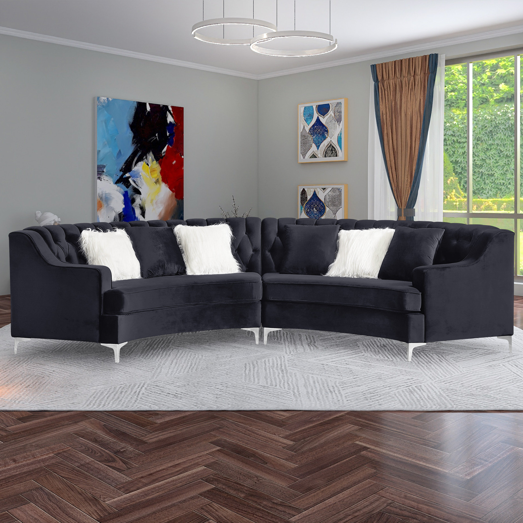 Mercer41 2piece Upholstered Tufted Curved Sofa Wayfair