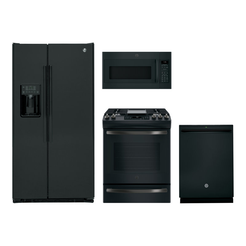 GE Appliances 4 Piece Kitchen Package w/ Side by Side ...