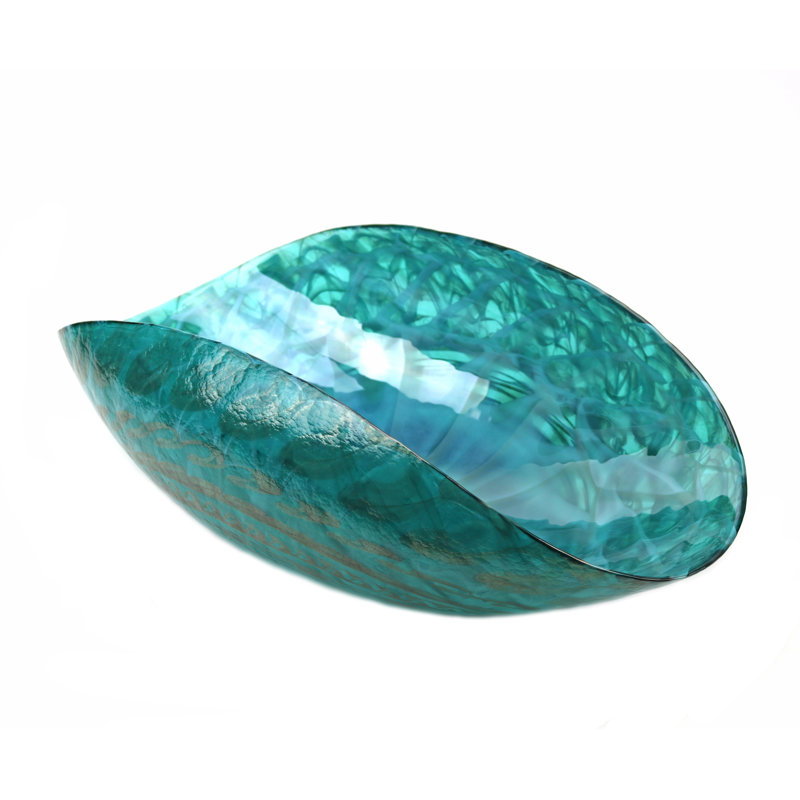Rosecliff Heights Dede Glass Oval Beachy Decorative Bowl in Teal/Green