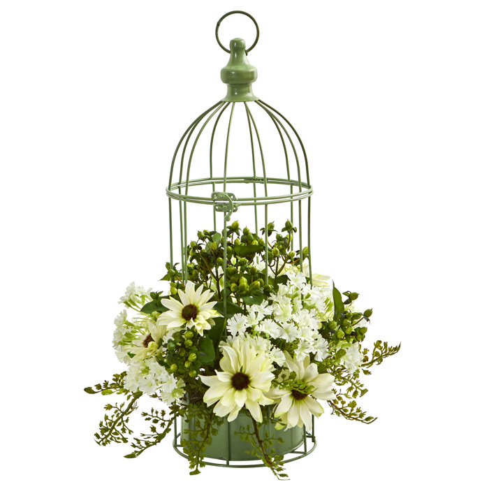Ophelia Co Artificial Daisy Centerpiece In Decorative Bird Cage