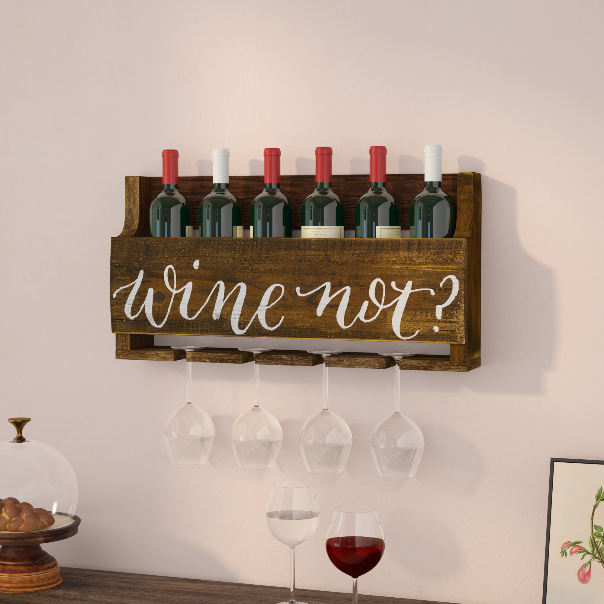 Gracie Oaks Mccandless 5 Bottle Wall Mounted Wine Bottle And Glass