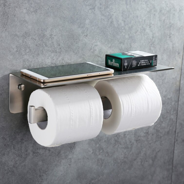 Toilet Paper Holder With Shelf Bathroom Double Roll Tissue Holder With Phone