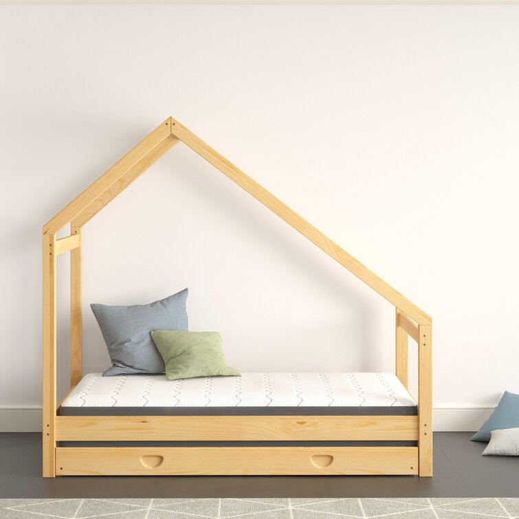 Children House Frame Bed Floor Platform Wood Kids Bed Tent Bedroom Furniture NEW
