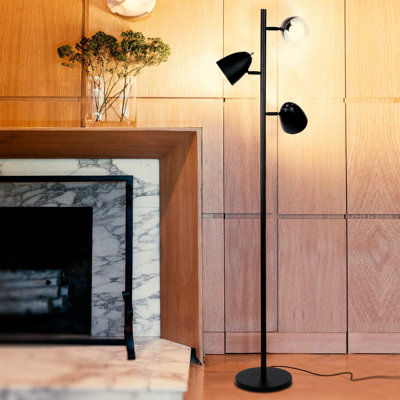 Jacob 64 in. Mid-Century Modern 3-Light Adjustable LED Floor Lamp with 3 Metal Cone Shades