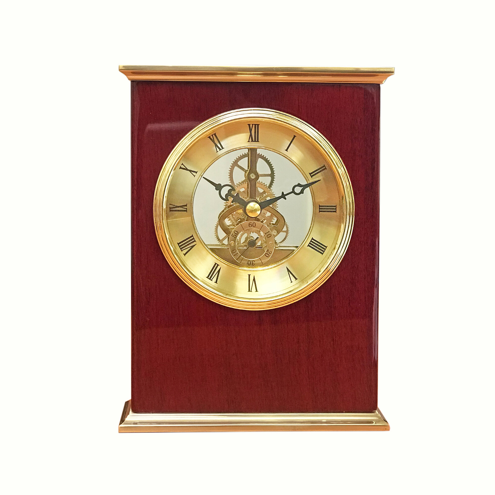 Mahogany & Gold Piano Wood Mantel Clock Skeleton Style Movement