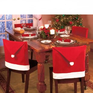 Black Red 6 Pieces Christmas Chair Back Cover Christmas Chair Slipcovers Hat Buffalo Plaid Christmas Chair Back Covers Christmas Dining Chair Protector Elastic Gingham Chair Cover for Dining Room
