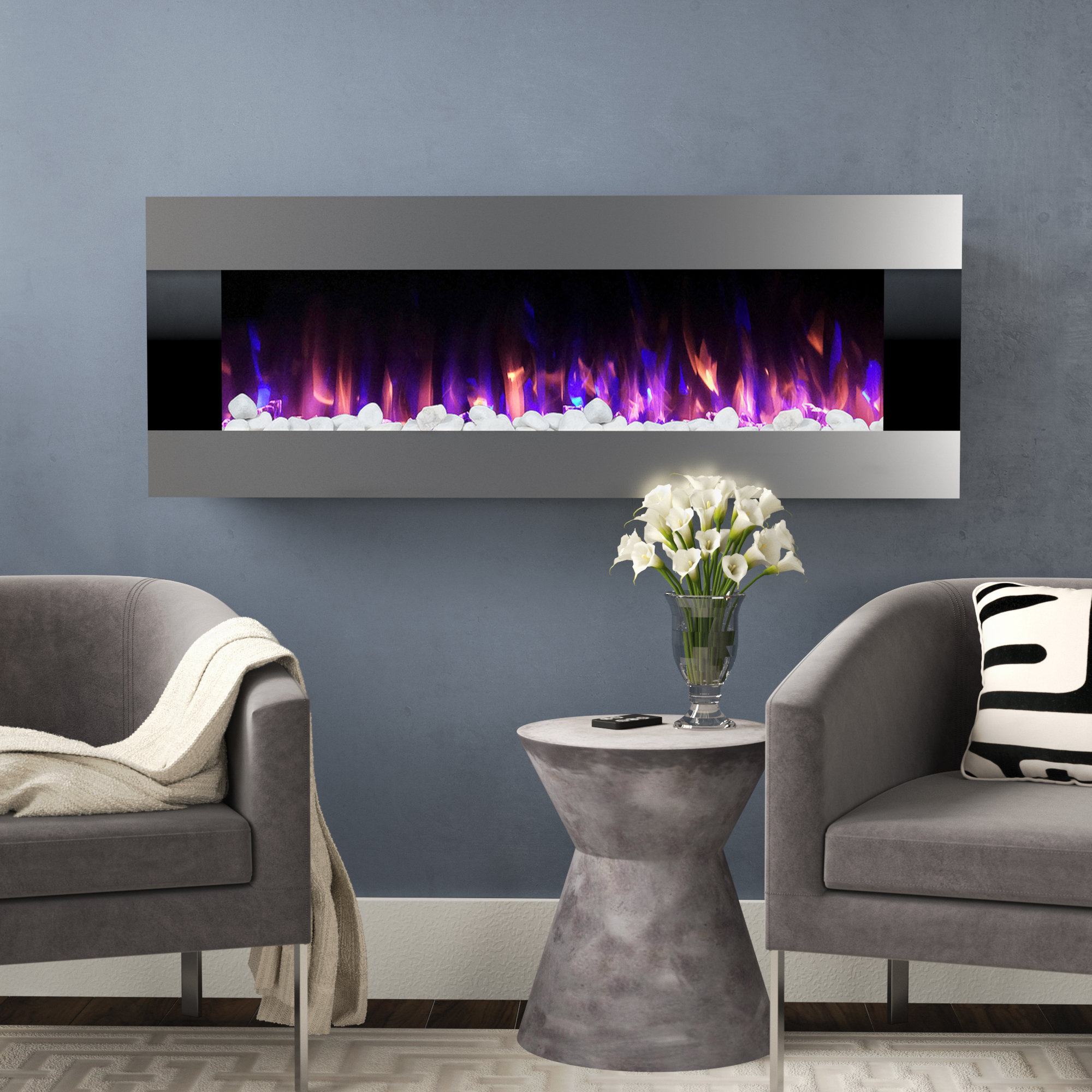 Orren Ellis Quesinberry Stainless Steel Wall Mounted Electric Orren Ellis Quesinberry Stainless Steel Wall Mounted Electric Fireplace Reviews Wayfair