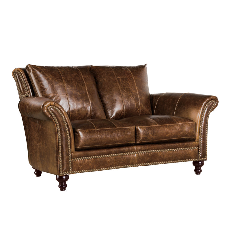 Canora Grey De Foix 69 Wide Genuine Leather Flared Arm Loveseat Wayfair