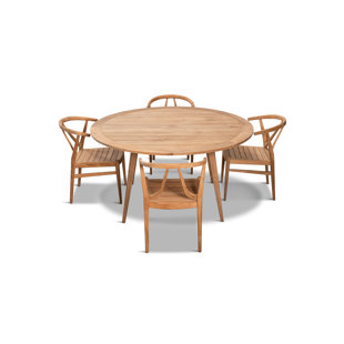 Go to store & view more images Albro 5 Piece Teak Dining Set With Sunbrella Cushions by Bungalow Rose