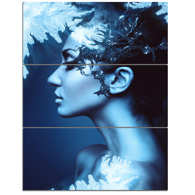 Designart Winter Woman Splash 3 Piece Wall Art On Wrapped Canvas