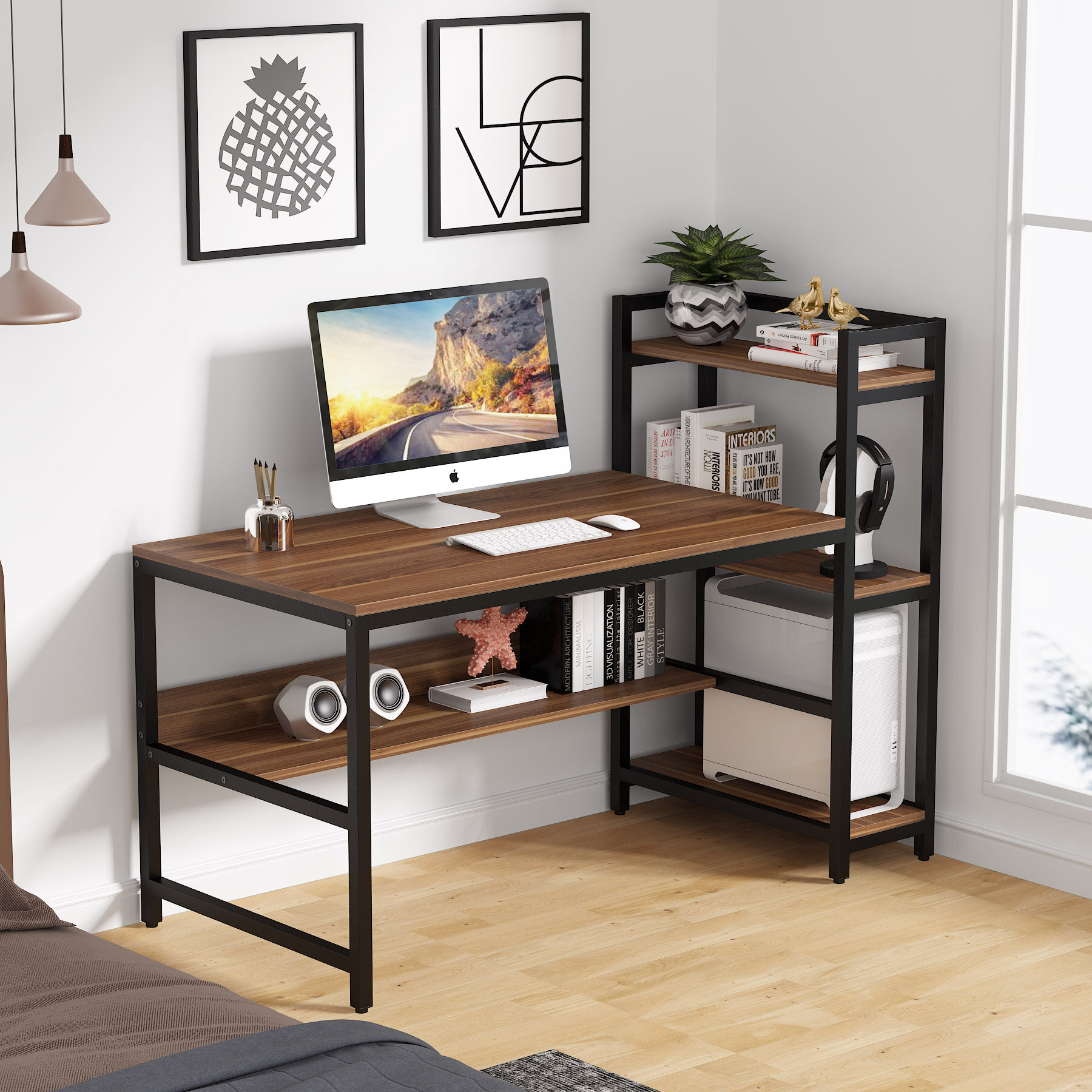 wood and metal office desk