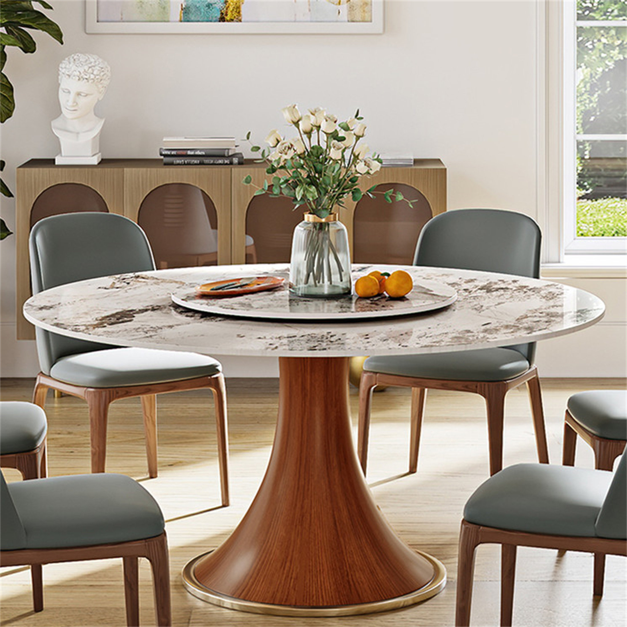 stone pedestal dining table