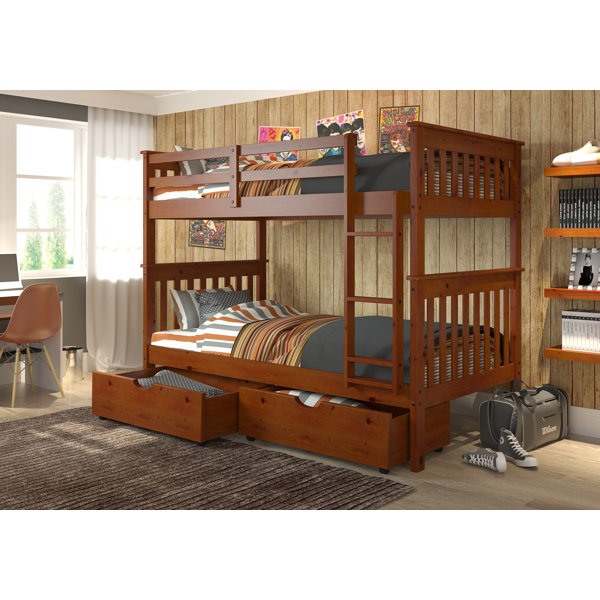 staggered bunk beds with storage
