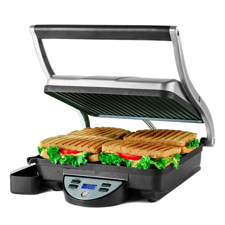 Chef Buddy Large Non-Stick Grill and Panini Press 9 x 9 Inches Fat Drip Healthy 