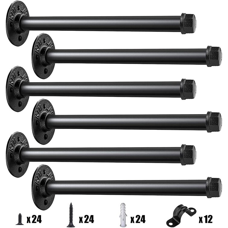 Industrial Black Iron Pipe Shelf Brackets 12 Inch Set Of 6 Heavy Duty Rustic