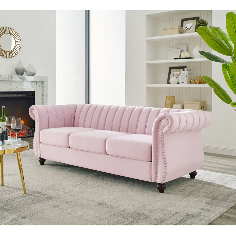 House of Hampton® Weinberg 83'' Velvet Rolled Arm Chesterfield Sofa