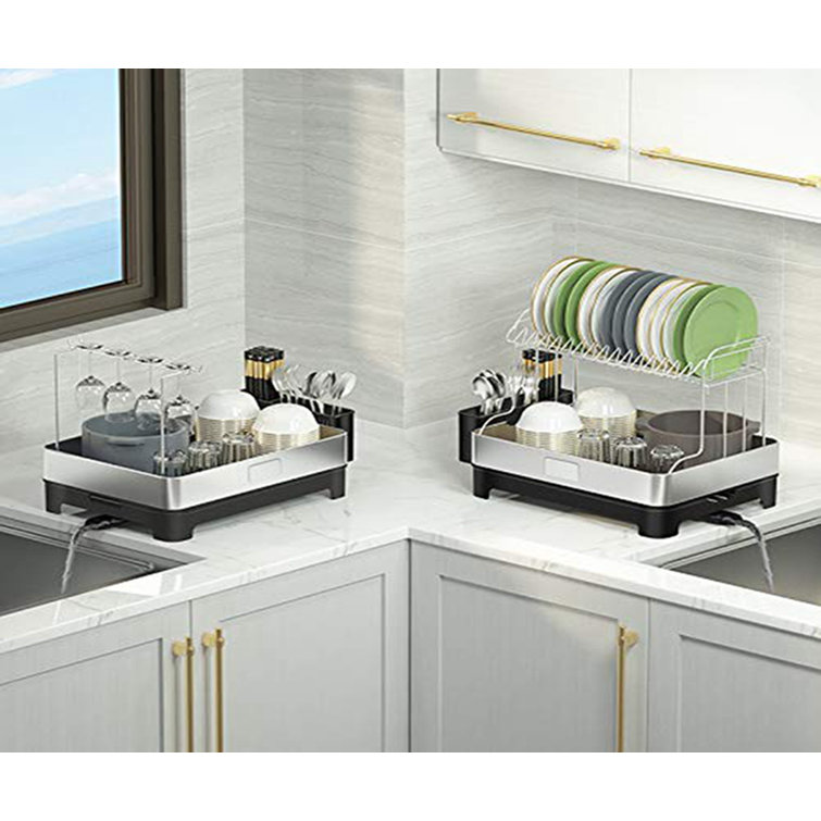 Dish Drying Rack Removable Cutlery Tray And Drainboard, 2 Tier Dish Rack  Stainless Steel For Kitchen Counter With Adjustable Swivel Spout, Dish ...