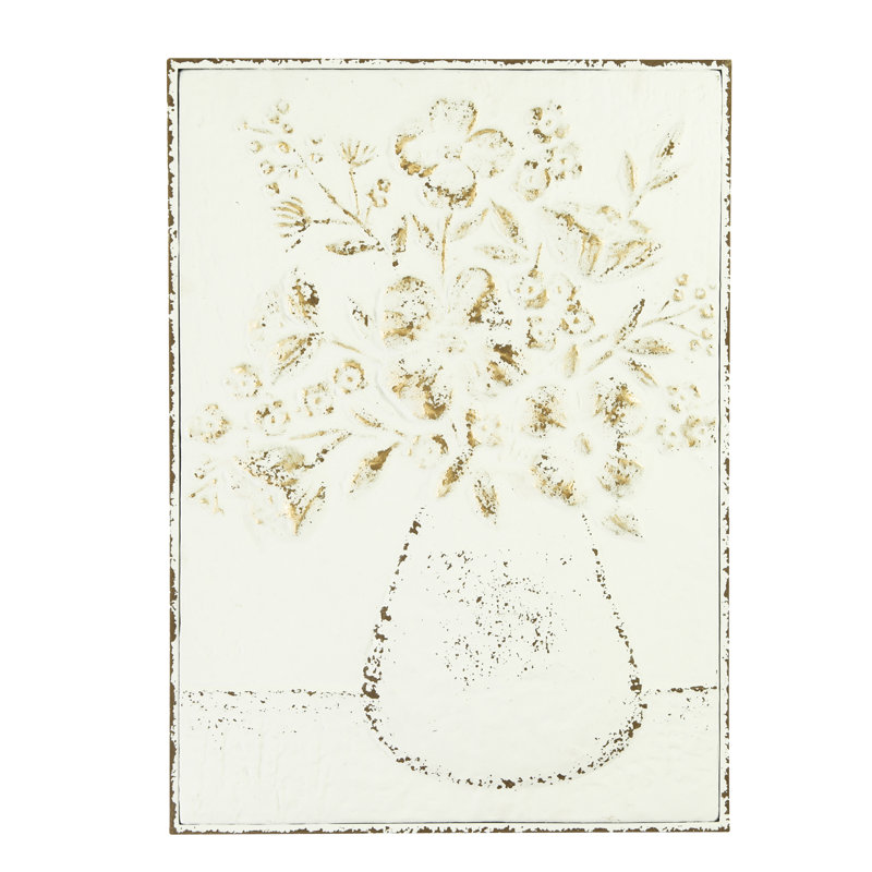 One Allium Way Embossed Flowers In Vase Distressed Metal Wall
