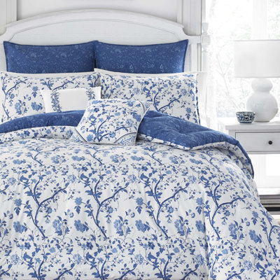 laura ashley elise navy cotton floral comforter bonus set