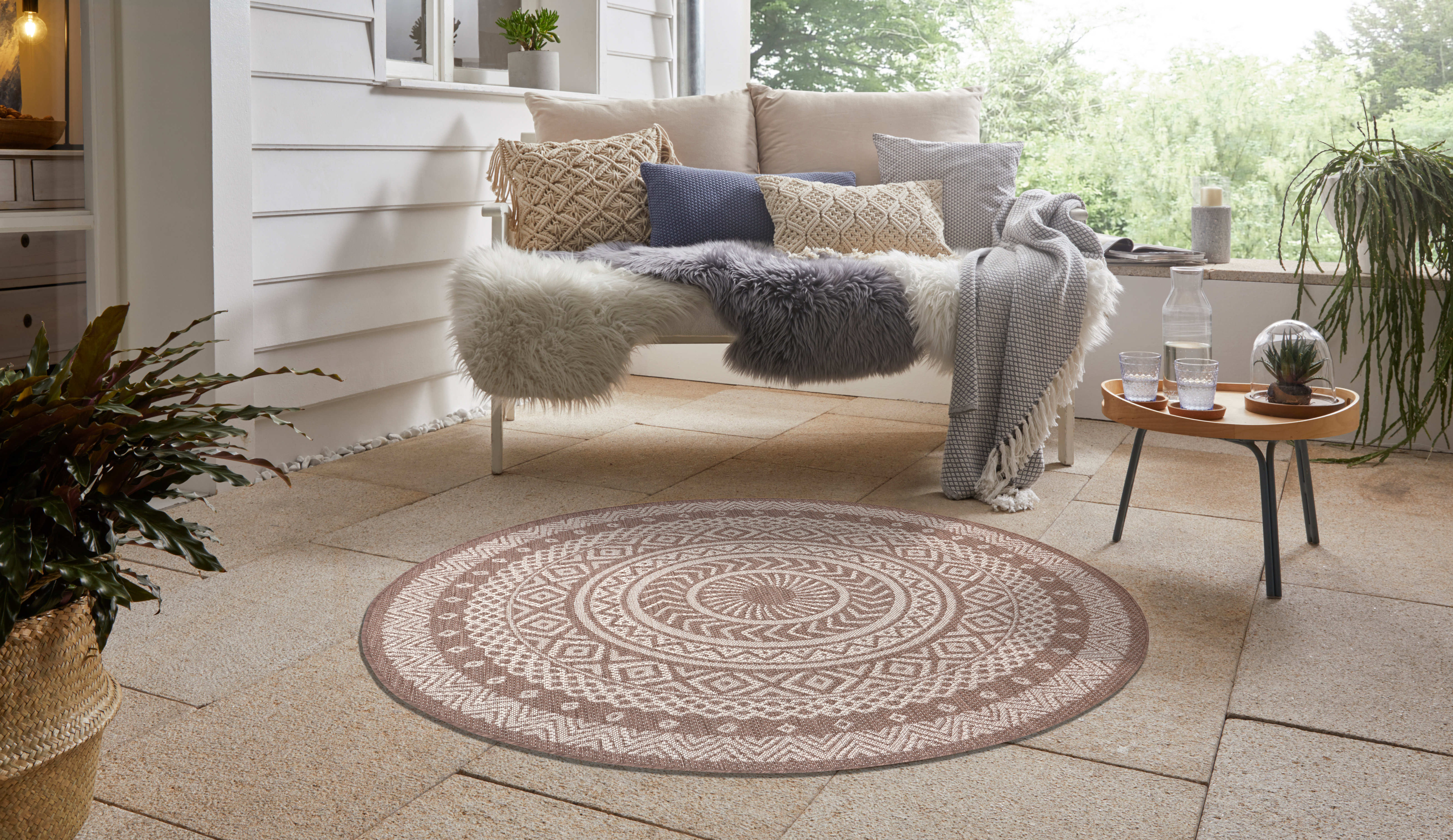 MODERNE SISAL braun creme Kreis Teppich "FLAT" Flach webart Einfach zu säubern 