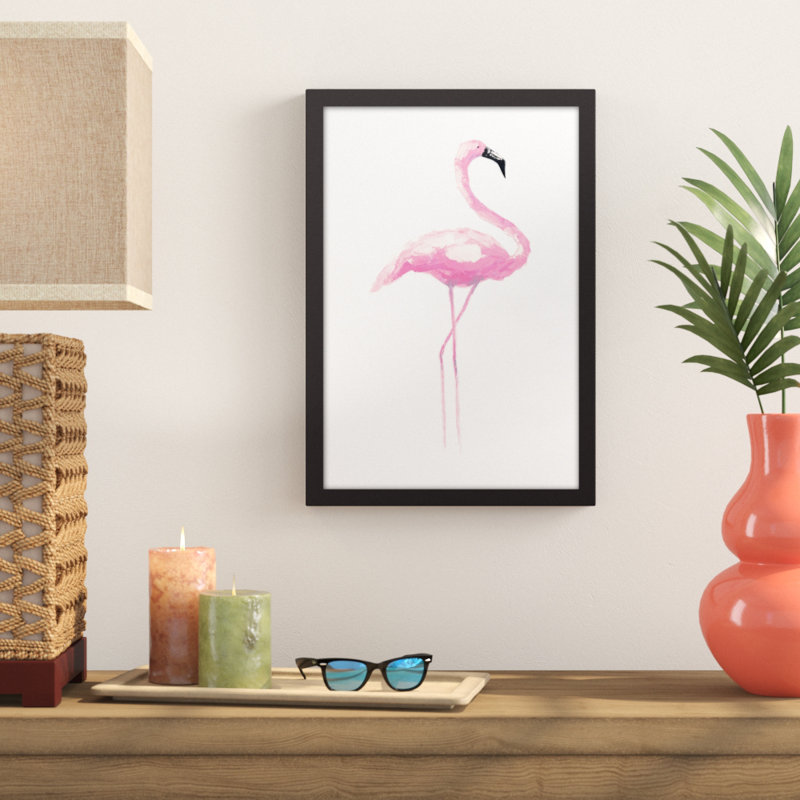 Bay Isle Home Pink Flamingo Framed Watercolor Painting Print On