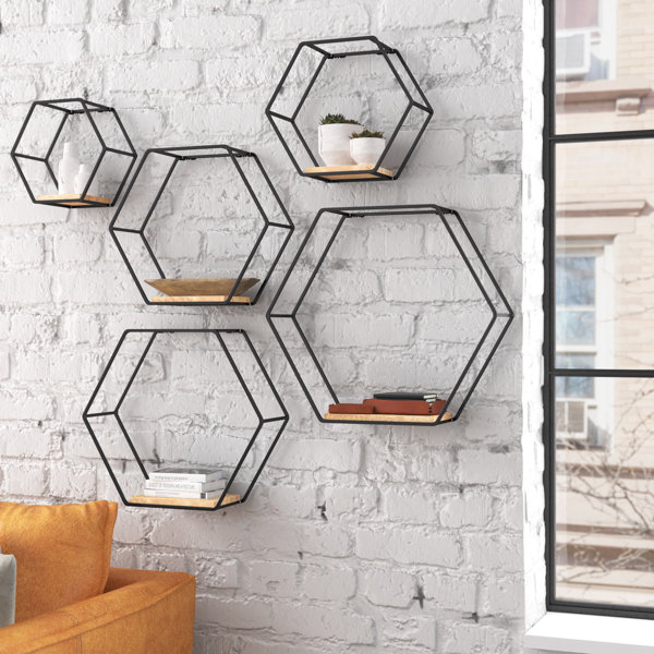 Set Of 3 Wooden Hexagon Wall Shelf Box Storage Organizer Shelves Rack Display 