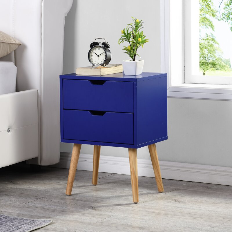 Corrigan Studio Craven 2 Drawer Nightstand In Navy Reviews Wayfair