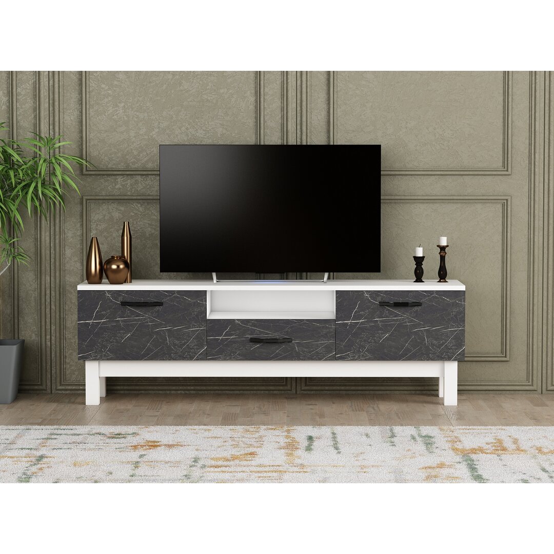 TV Stand and Entertainment Center Harman - White - Black Marble Effect