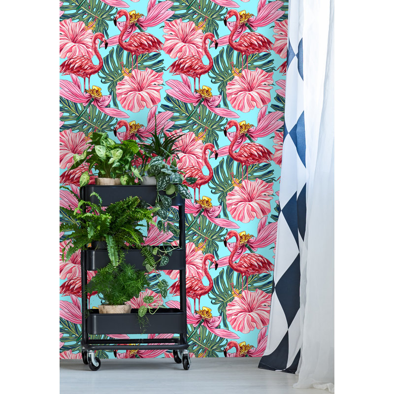 Bay Isle Home Estefania Removable Flamingos Tropical Flowers