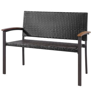 wicker outdoor bench with cushion