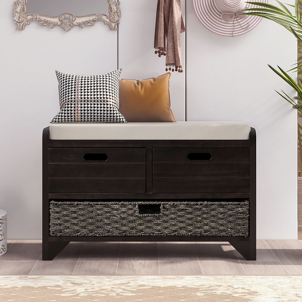 Details about   Storage Bench with 2 Drawers and 2 Cabinets,Shoe Bench with Cushion Living Room 