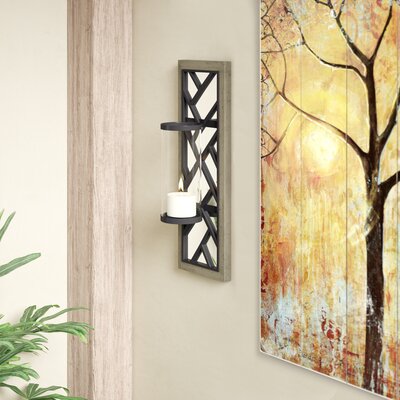 Tall Wood and Metal Wall Sconce