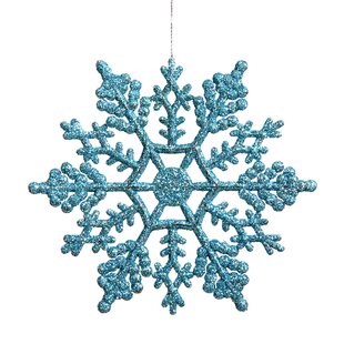 WHITE 6.5" Glittered Plastic Snowflake Ornaments 6 pieces 
