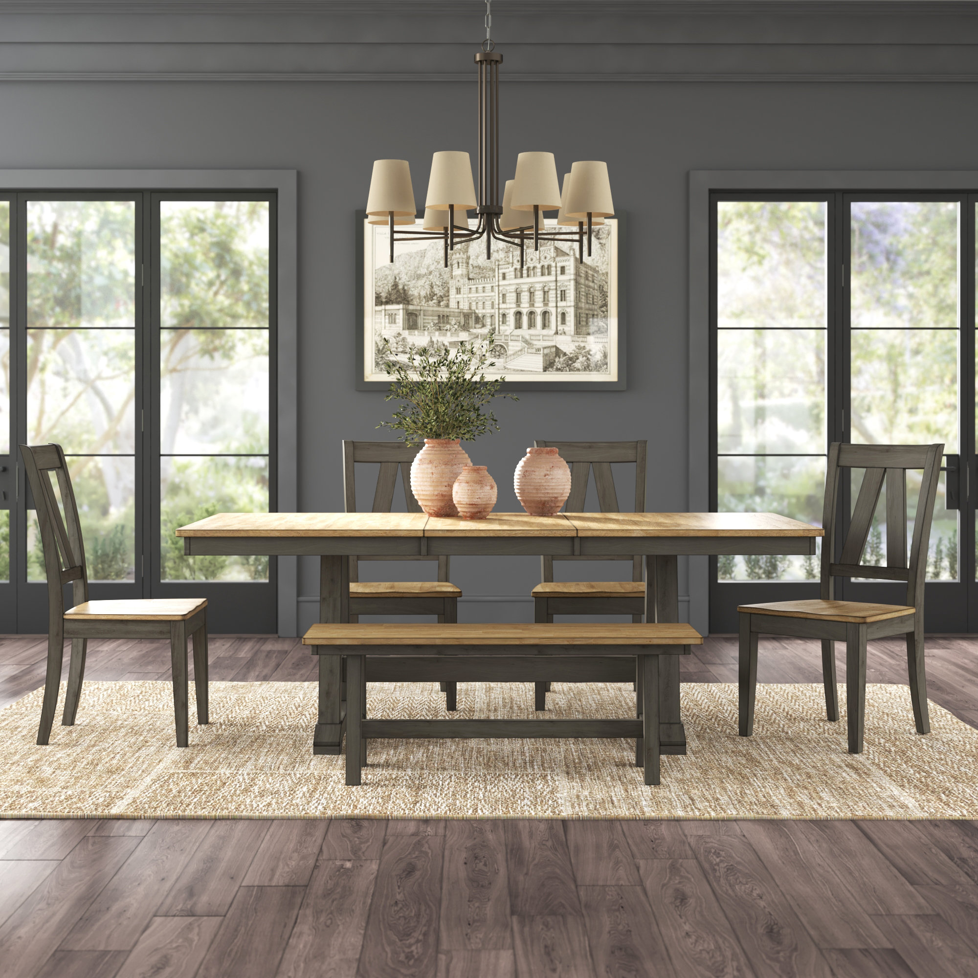 kruger 6 piece extendable solid wood dining set