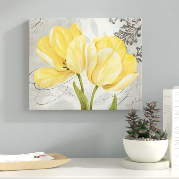 Latitude Run 'Beautiful, Vintage Gray and Yellow Flower' Acrylic
