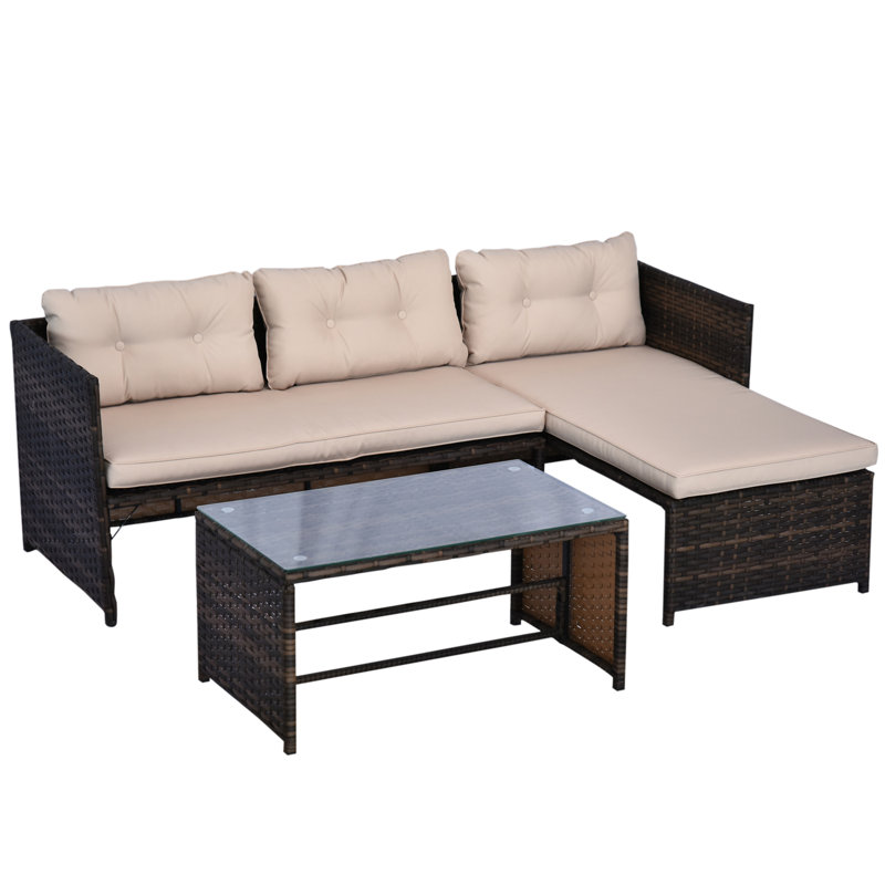 Latitude Run Petekar 3 Piece Rattan Sectional Seating Group With Cushions Reviews Wayfair