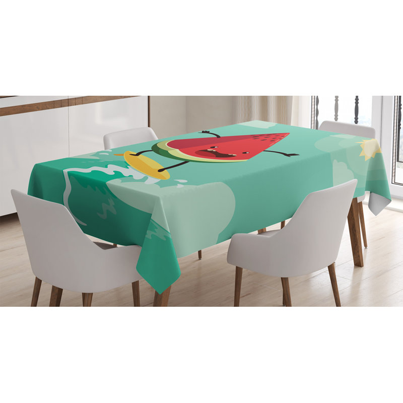 East Urban Home Ambesonne Surf Tablecloth Watermelon Riding The Waves Surfing In The Ocean Popular Summer Activity Rectangular Table Cover For Dining Room Kitchen Decor 52 X 70 Red Green Yellow